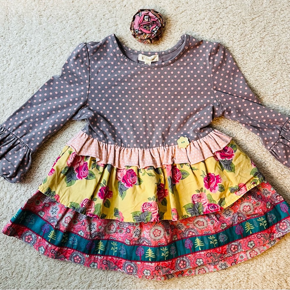 Matilda Jane polka dot, floral, yellow, pink, purple, tiered, ruffle, peplum top